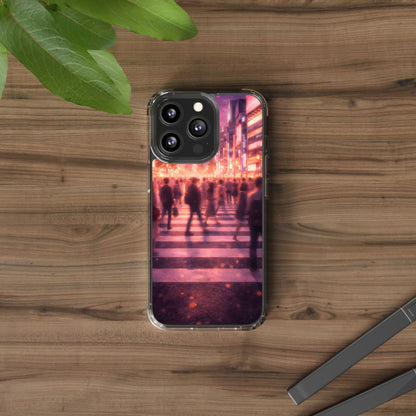 Clear Neon City Sunset Case - Tokyo Crosswalk Aesthetic Transparent Cover