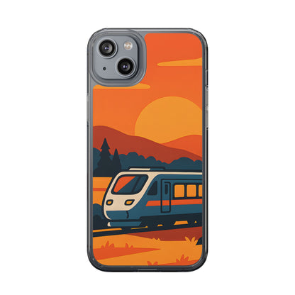 Clear Sunset Train Phone Case - Minimalist Travel Aesthetic Transparent Cover