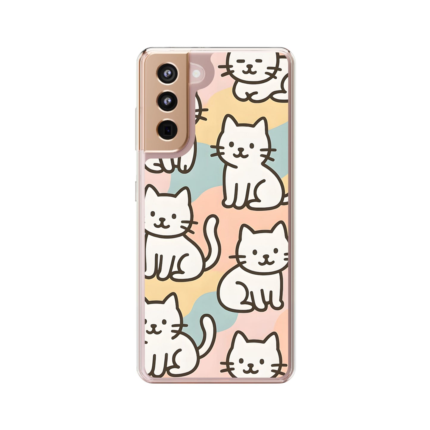 Clear White Cat Pattern Case - Kawaii Pastel Aesthetic Transparent Cover