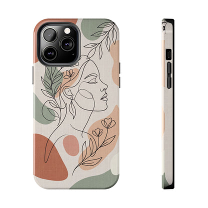 Earthy Abstract Female Line Art Tough Case - Minimalist Boho Cover for iPhone & Samsung