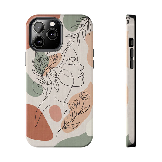Earthy Abstract Female Line Art Tough Case - Minimalist Boho Cover for iPhone & Samsung