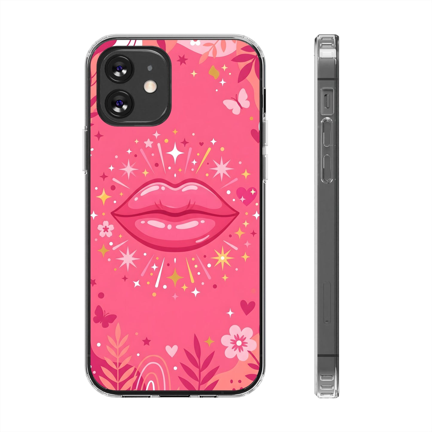 Retro Glam Pink Lips Clear Case - MagSafe Compatible Y2K Cover