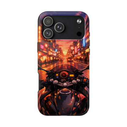Motorcycle City POV Tough Case - Urban Sunset Rider Cover for iPhone & Samsung