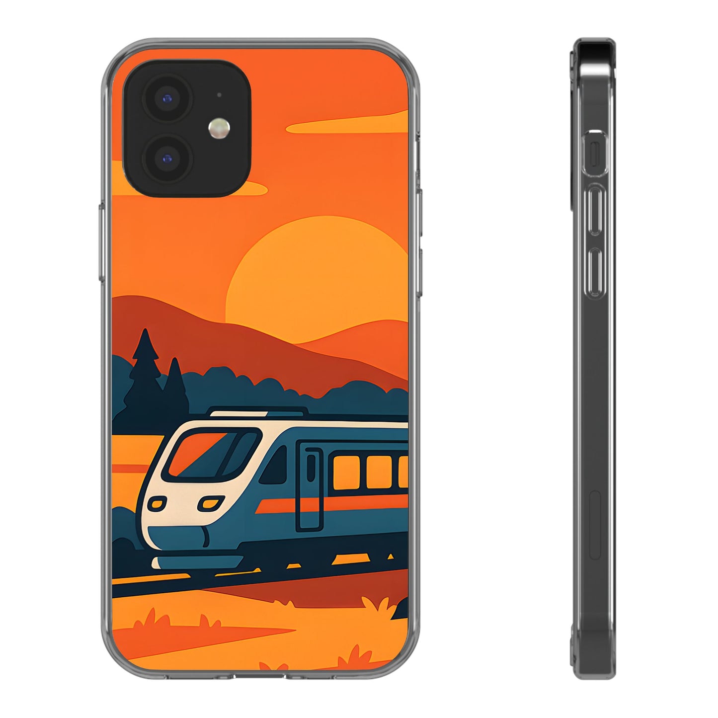 Clear Sunset Train Phone Case - Minimalist Travel Aesthetic Transparent Cover