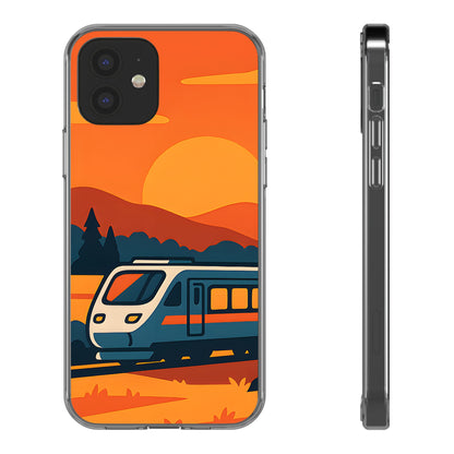 Clear Sunset Train Phone Case - Minimalist Travel Aesthetic Transparent Cover