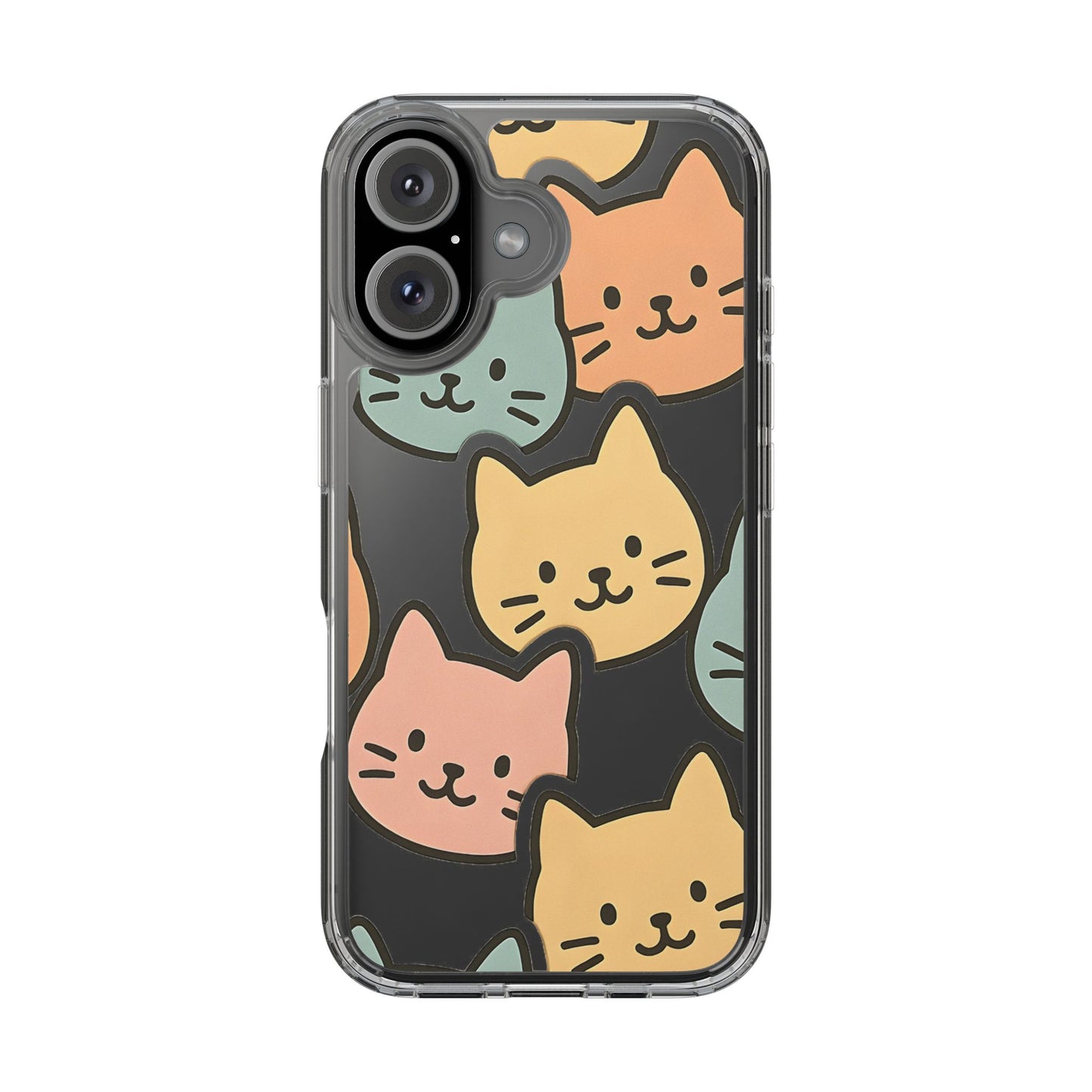 Clear Colorful Cat Pattern Case - Kawaii Aesthetic Transparent Cover for iPhone & Samsung