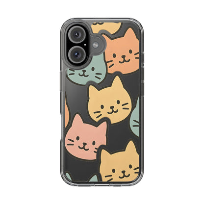 Clear Colorful Cat Pattern Case - Kawaii Aesthetic Transparent Cover for iPhone & Samsung