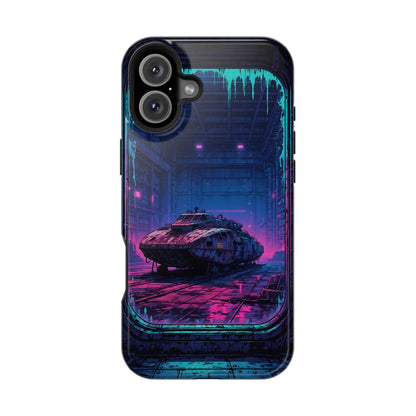 Cyberpunk Garage: Neon Sci-Fi Hover Tank MagSafe Case