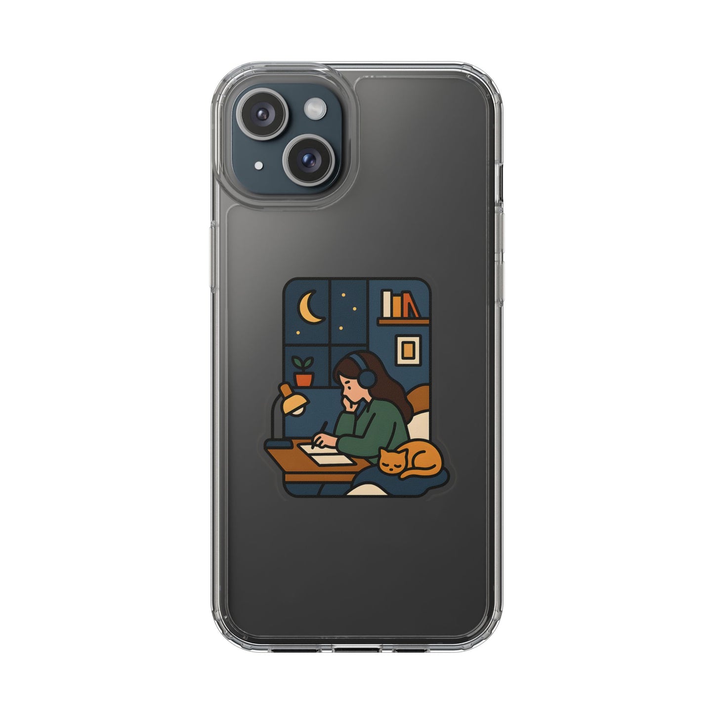 Clear Lofi Midnight Study Case - Cozy Aesthetic Transparent Cover for iPhone & Samsung