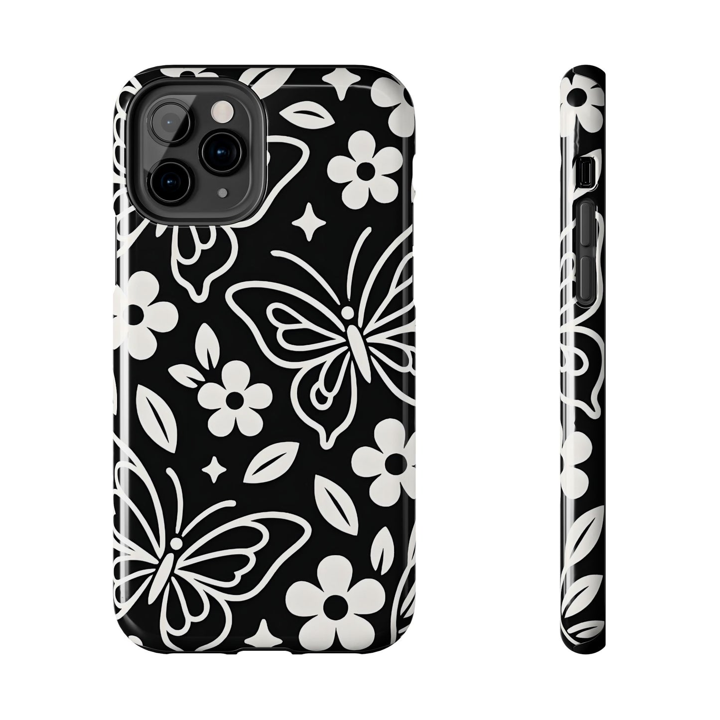 Midnight Butterfly Line Art Tough Case - Minimalist Floral Cover for iPhone & Samsung