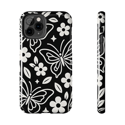 Midnight Butterfly Line Art Tough Case - Minimalist Floral Cover for iPhone & Samsung
