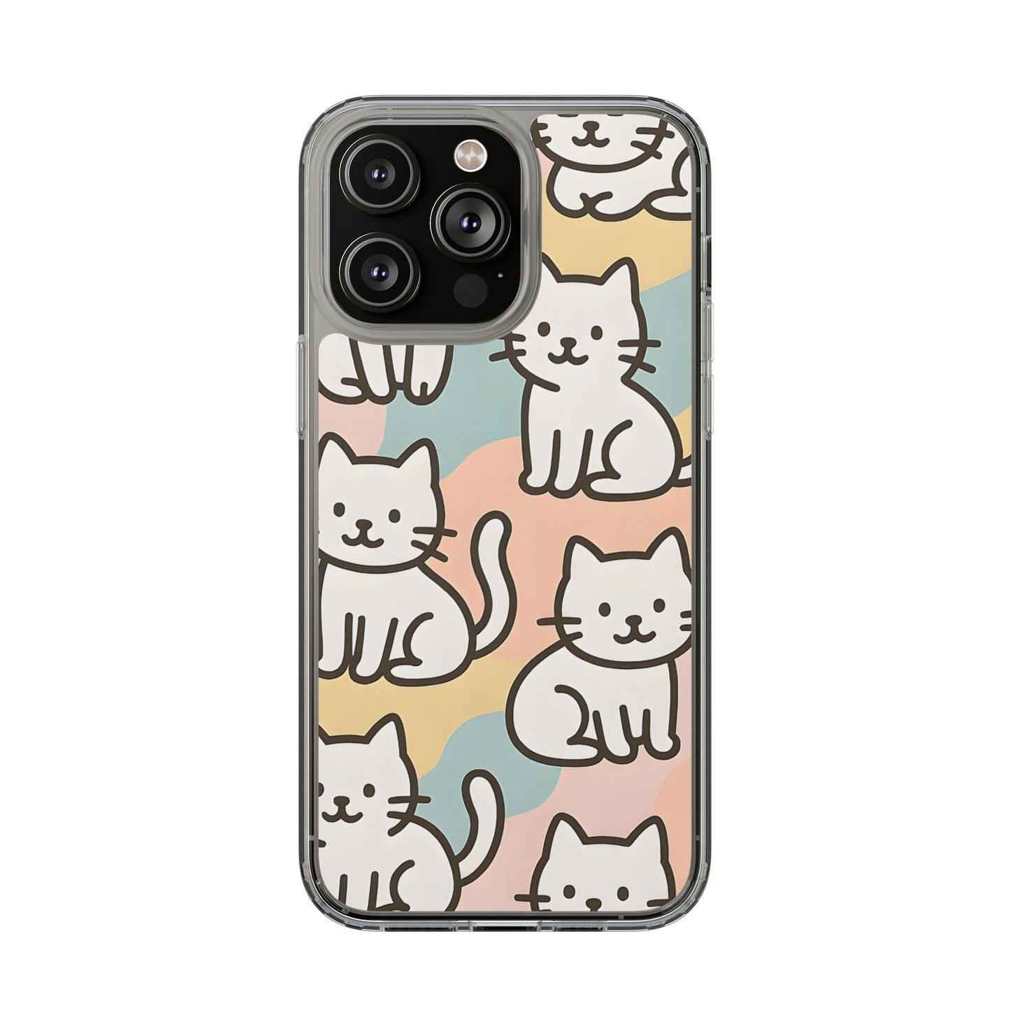 Clear White Cat Pattern Case - Kawaii Pastel Aesthetic Transparent Cover
