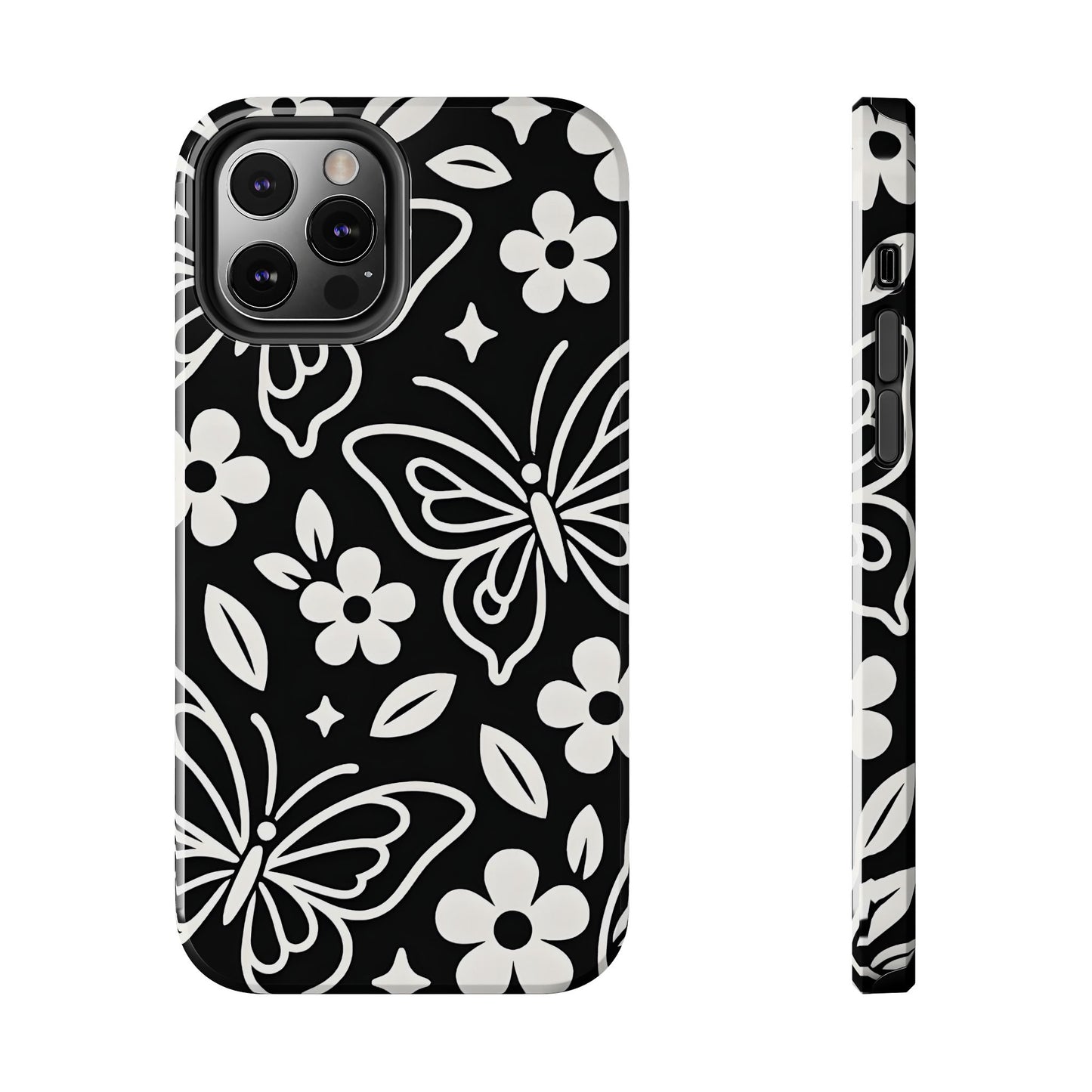 Midnight Butterfly Line Art Tough Case - Minimalist Floral Cover for iPhone & Samsung