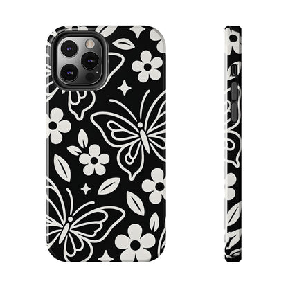 Midnight Butterfly Line Art Tough Case - Minimalist Floral Cover for iPhone & Samsung