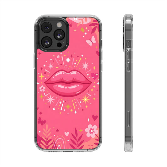 Retro Glam Pink Lips Clear Case - MagSafe Compatible Y2K Cover