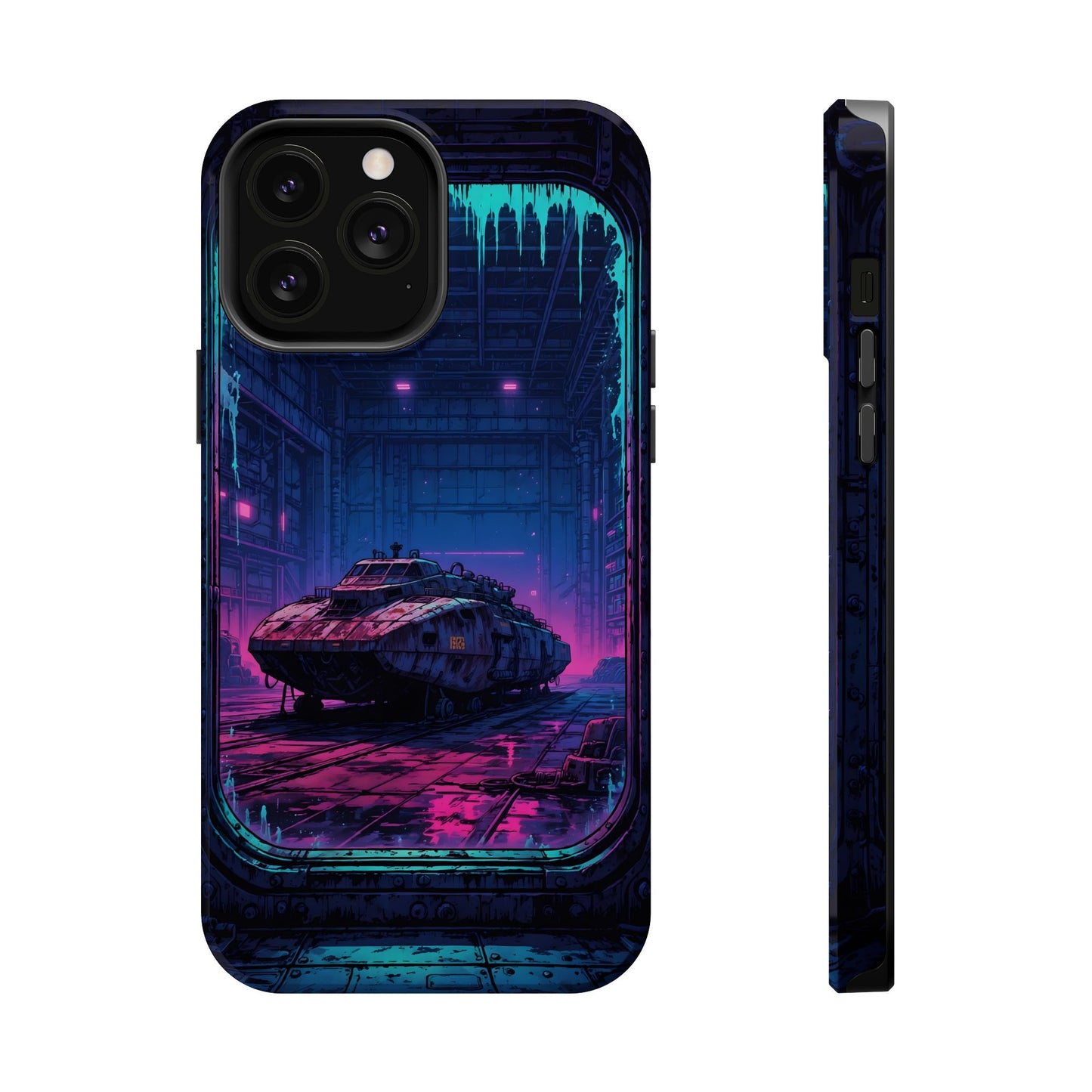 Cyberpunk Garage: Neon Sci-Fi Hover Tank MagSafe Case