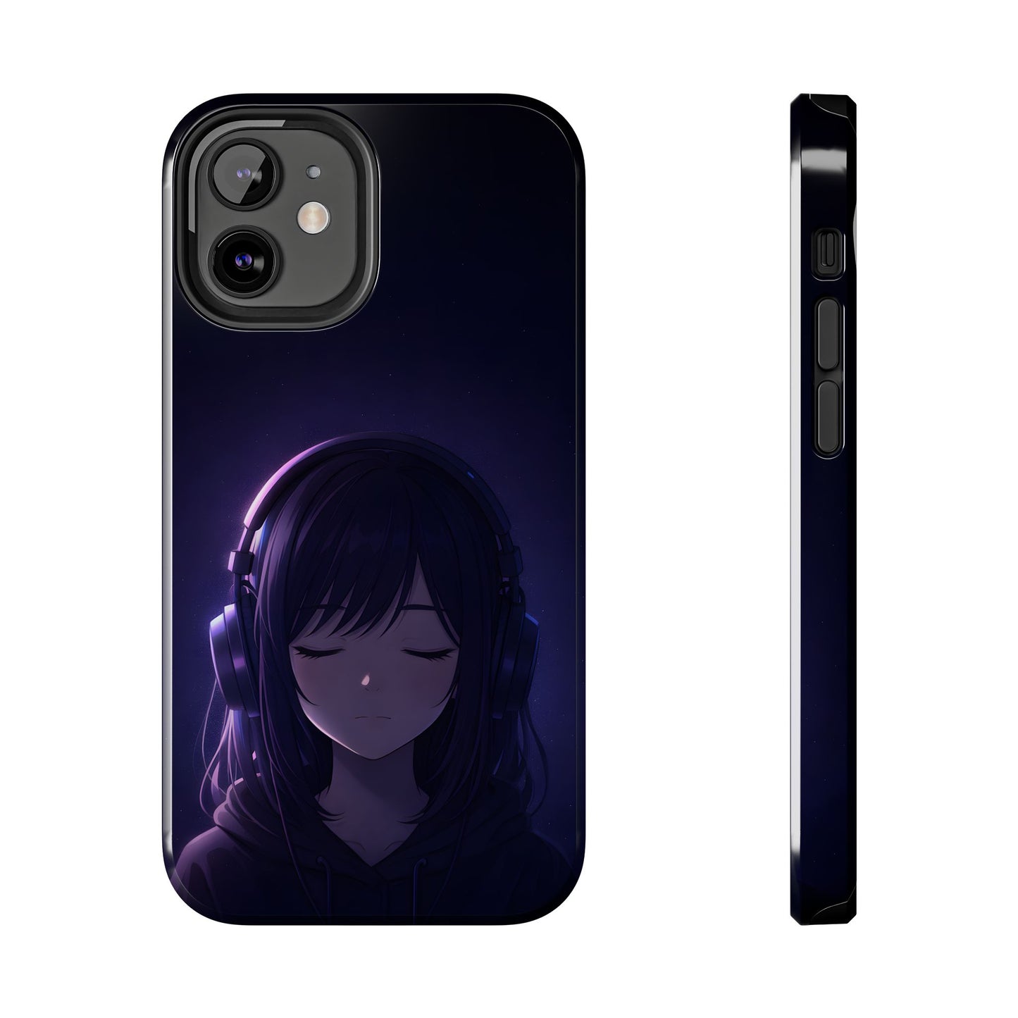 Midnight Lofi Anime Girl Tough Case - Deep Purple Music Cover for iPhone & Samsung