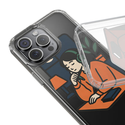 Clear Lofi Study Girl Case - Minimalist Aesthetic Transparent Cover for iPhone & Samsung