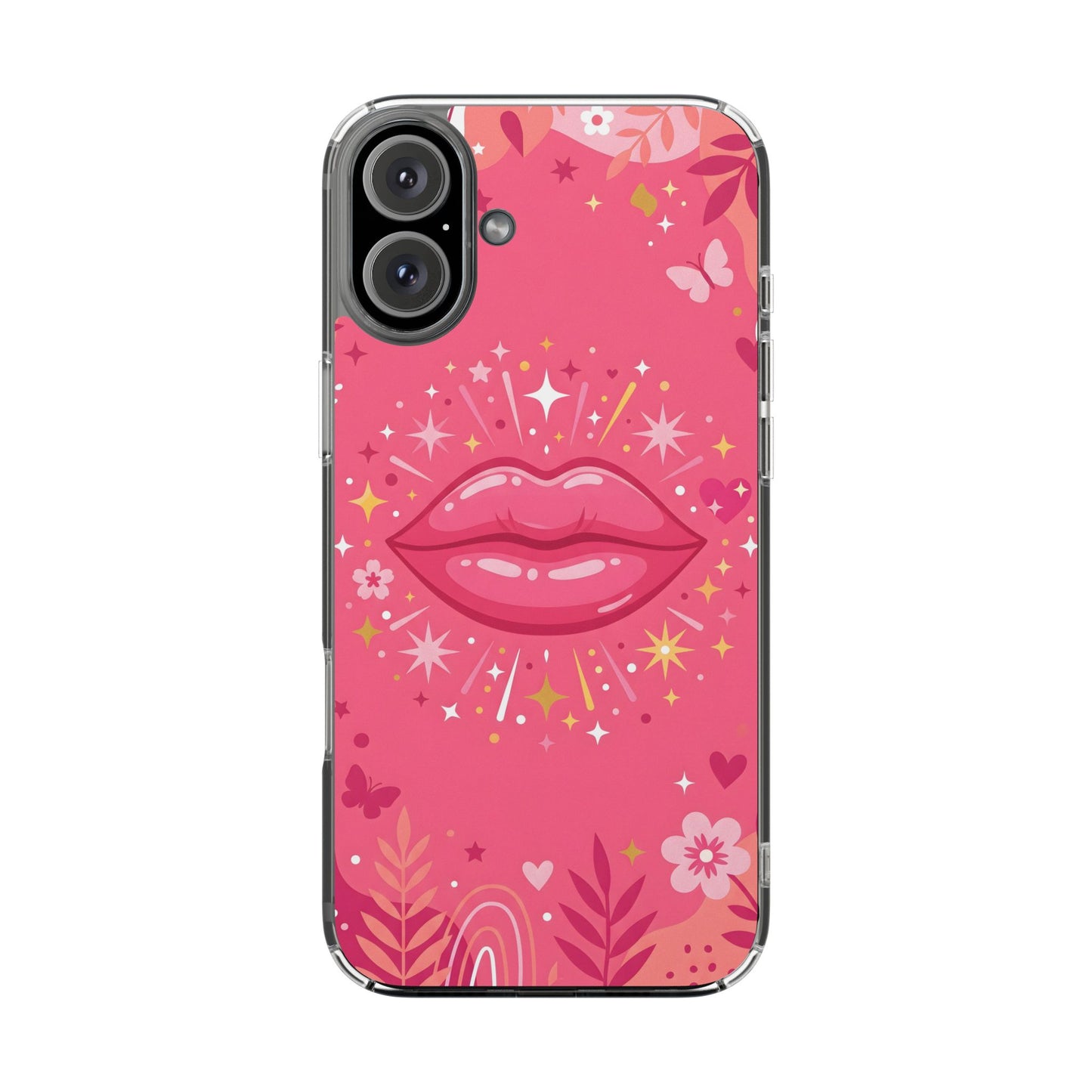 Retro Glam Pink Lips Clear Case - MagSafe Compatible Y2K Cover