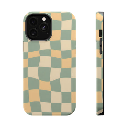 Wavy Sage & Cream Checkerboard Magnetic Case