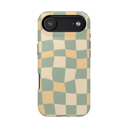 Wavy Sage & Cream Checkerboard Magnetic Case