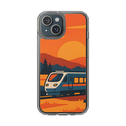 Clear Sunset Train Phone Case - Minimalist Travel Aesthetic Transparent Cover