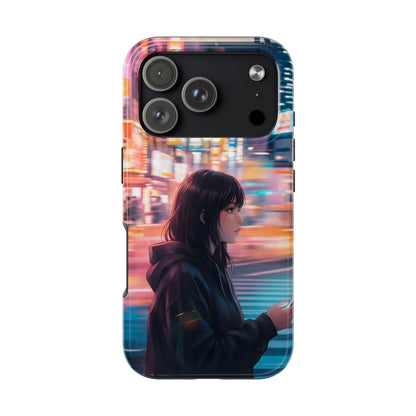 Neon City Girl Tough Case - Urban Melancholy Anime Cover for iPhone & Samsung