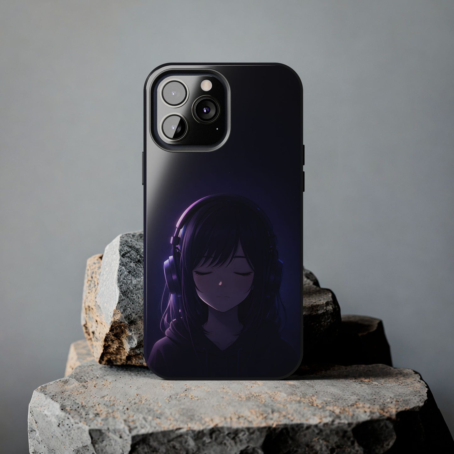 Midnight Lofi Anime Girl Tough Case - Deep Purple Music Cover for iPhone & Samsung