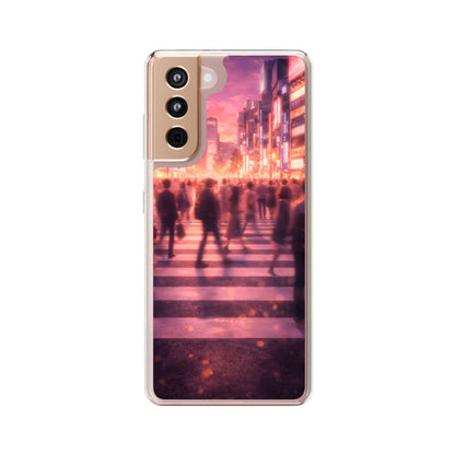 Clear Neon City Sunset Case - Tokyo Crosswalk Aesthetic Transparent Cover