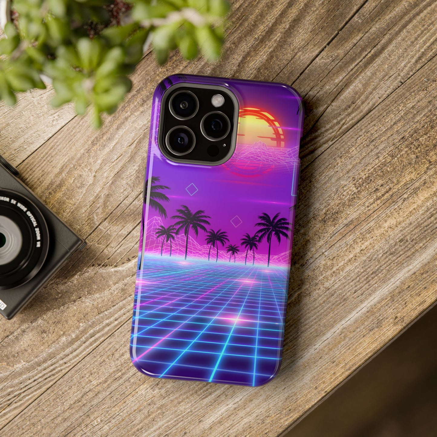Neon Horizon: Premium Synthwave Sunset MagSafe Case