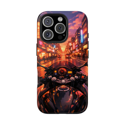 Motorcycle City POV Tough Case - Urban Sunset Rider Cover for iPhone & Samsung