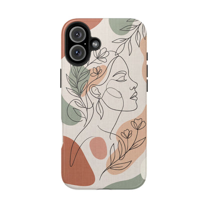 Earthy Abstract Female Line Art Tough Case - Minimalist Boho Cover for iPhone & Samsung
