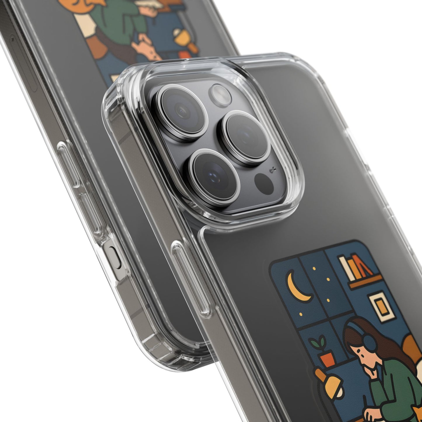Clear Lofi Midnight Study Case - Cozy Aesthetic Transparent Cover for iPhone & Samsung