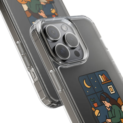 Clear Lofi Midnight Study Case - Cozy Aesthetic Transparent Cover for iPhone & Samsung