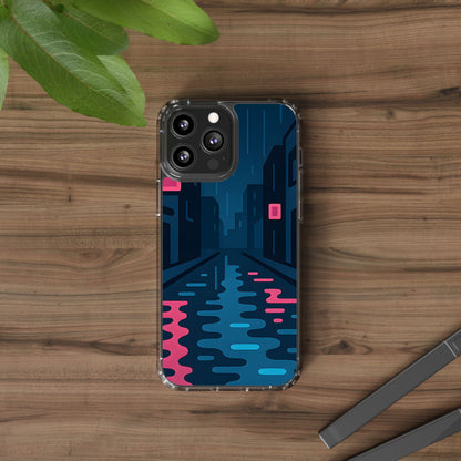 Clear Rainy Neon Street Case - Minimalist Urban Aesthetic Transparent Cover