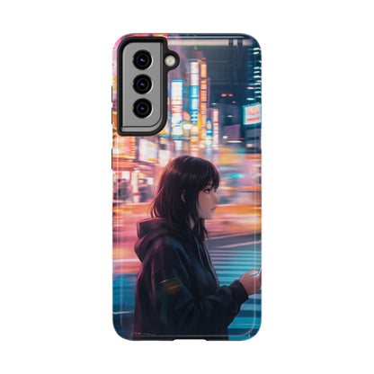 Neon City Girl Tough Case - Urban Melancholy Anime Cover for iPhone & Samsung