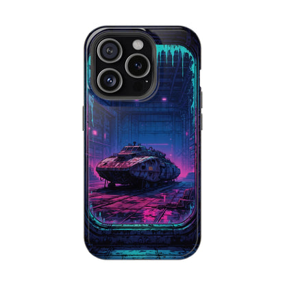 Cyberpunk Garage: Neon Sci-Fi Hover Tank MagSafe Case