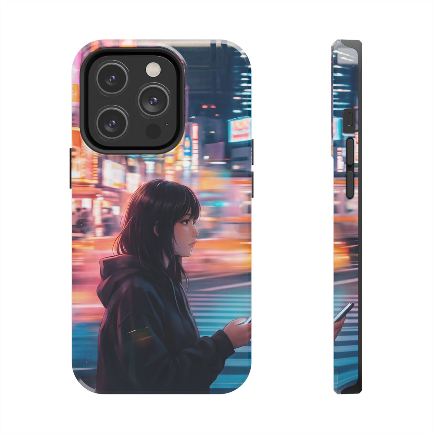 Neon City Girl Tough Case - Urban Melancholy Anime Cover for iPhone & Samsung