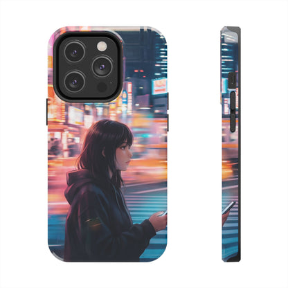 Neon City Girl Tough Case - Urban Melancholy Anime Cover for iPhone & Samsung
