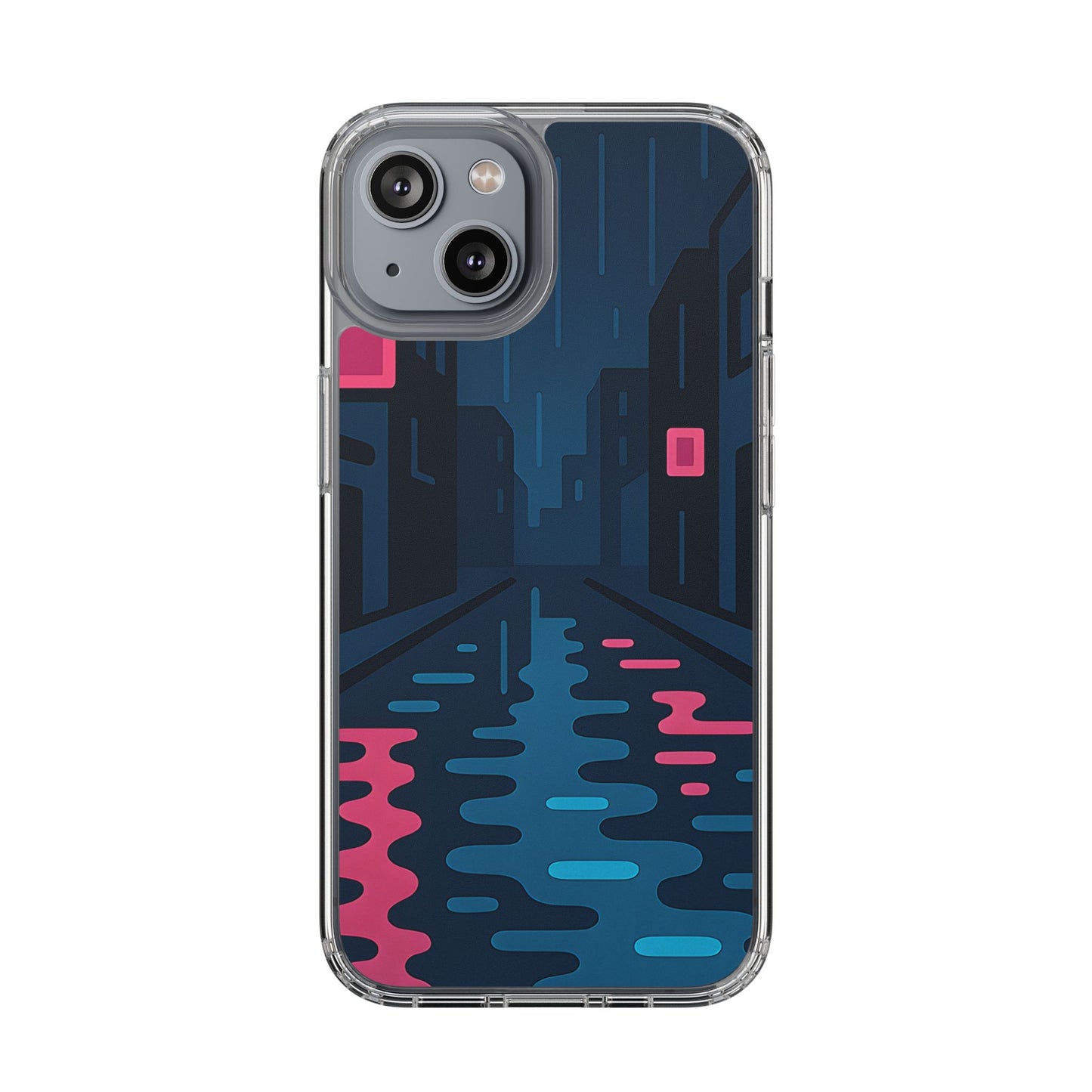Clear Rainy Neon Street Case - Minimalist Urban Aesthetic Transparent Cover