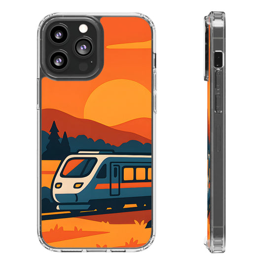 Clear Sunset Train Phone Case - Minimalist Travel Aesthetic Transparent Cover