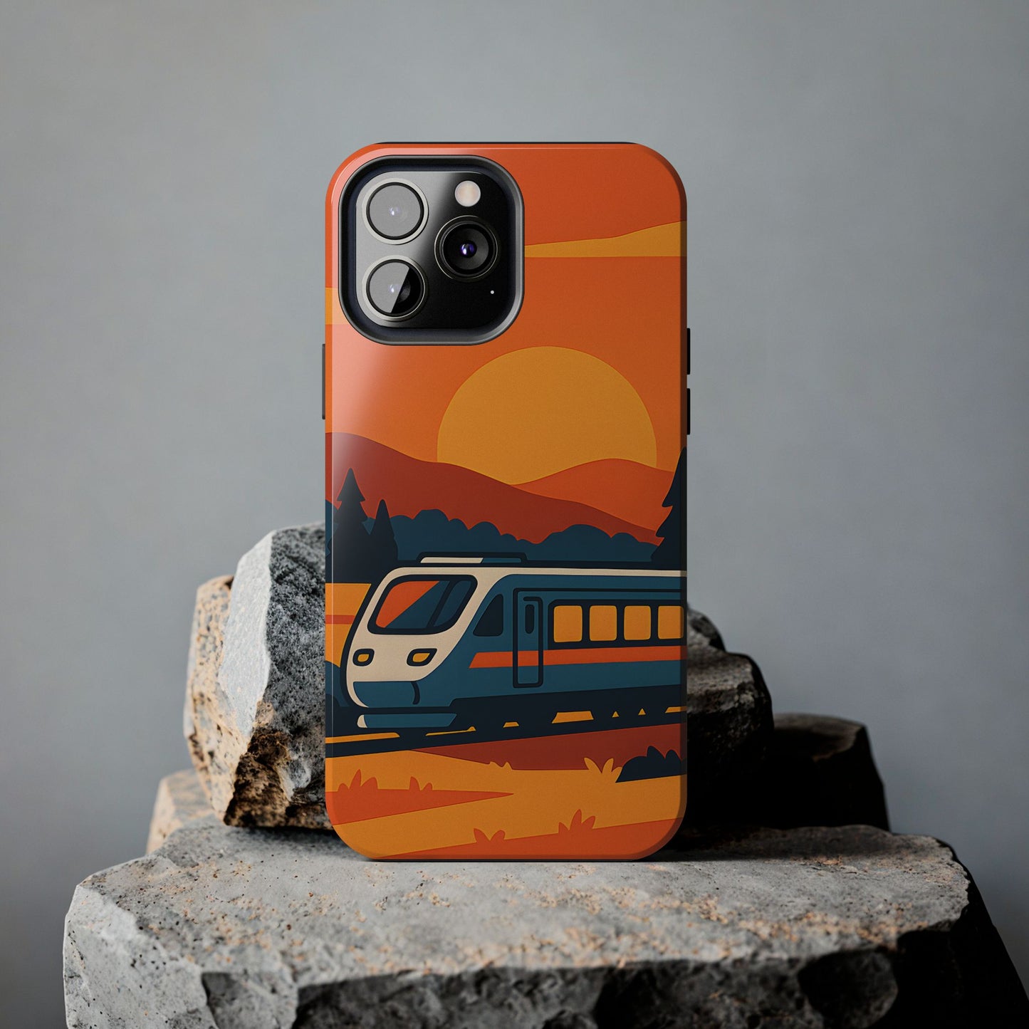 Golden Hour Express Tough Case - Minimalist Sunset Train Aesthetic Cover
