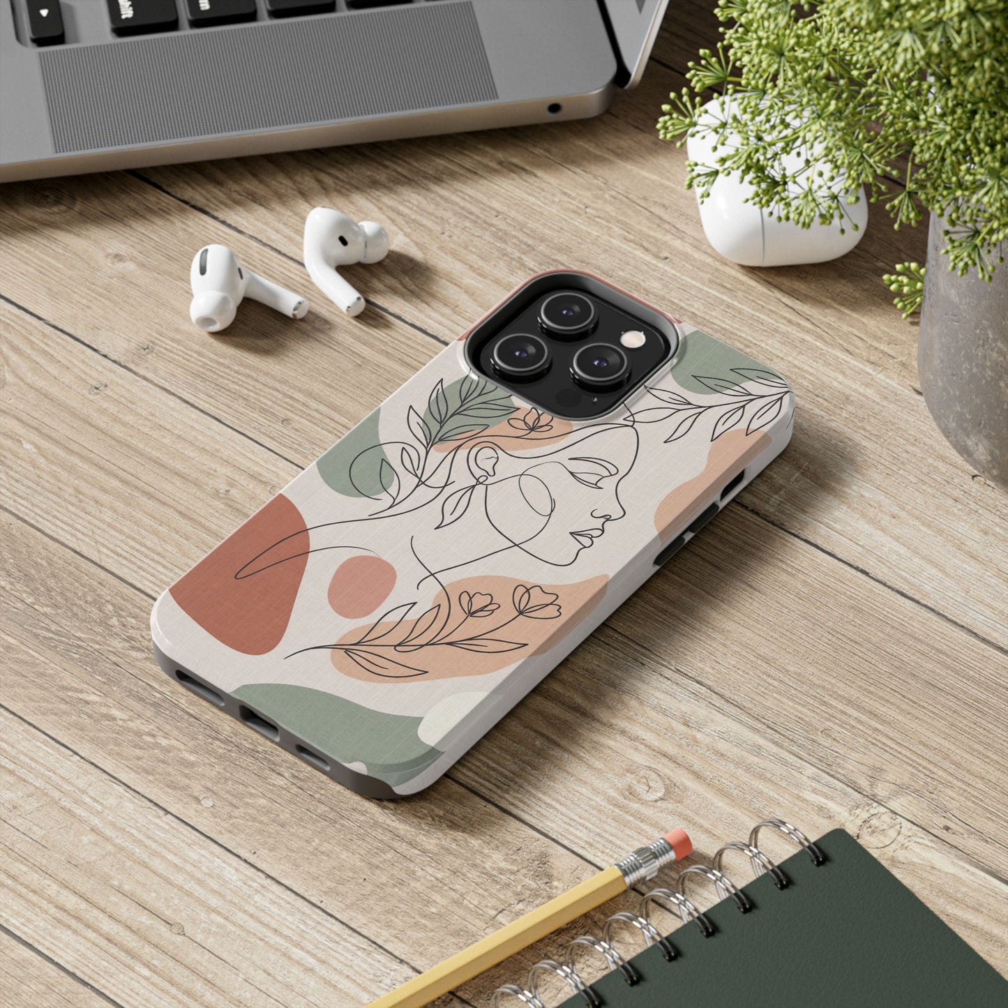 Earthy Abstract Female Line Art Tough Case - Minimalist Boho Cover for iPhone & Samsung