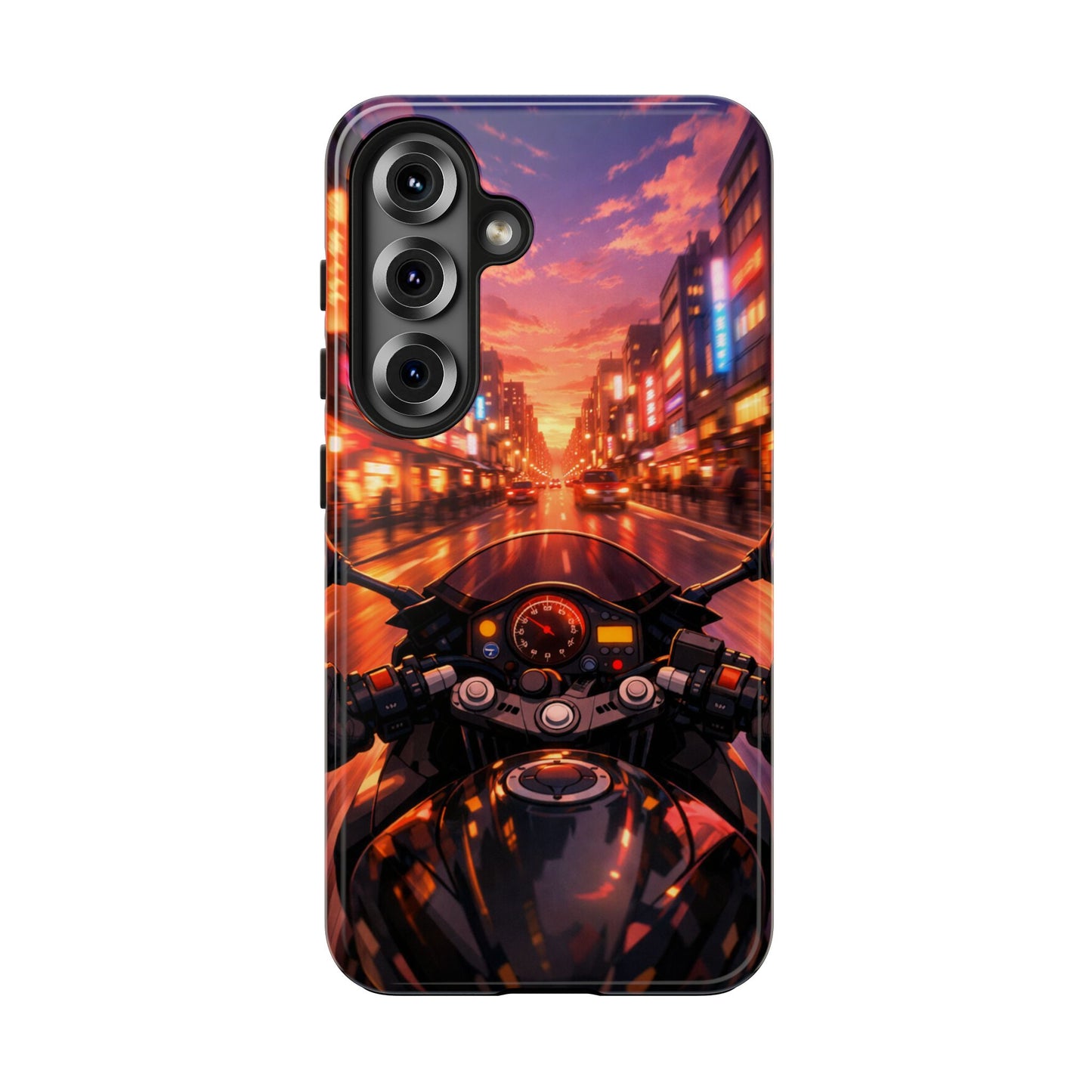 Motorcycle City POV Tough Case - Urban Sunset Rider Cover for iPhone & Samsung