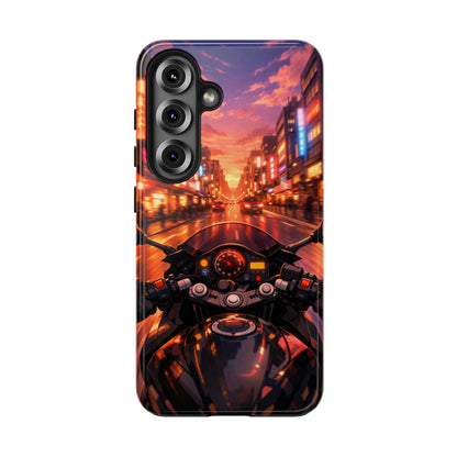 Motorcycle City POV Tough Case - Urban Sunset Rider Cover for iPhone & Samsung