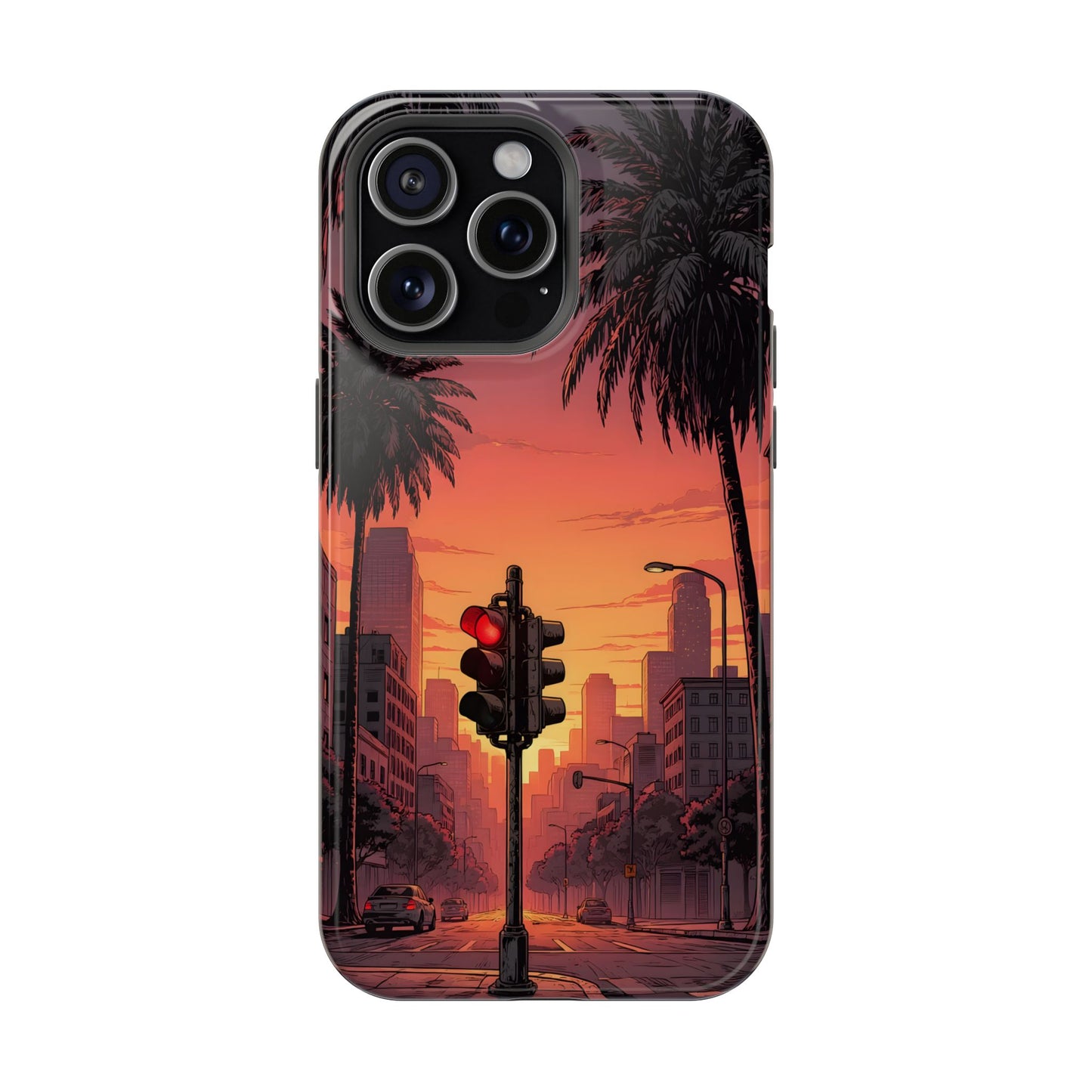 Lofi City Sunset: Aesthetic Urban Palm Tree MagSafe Case