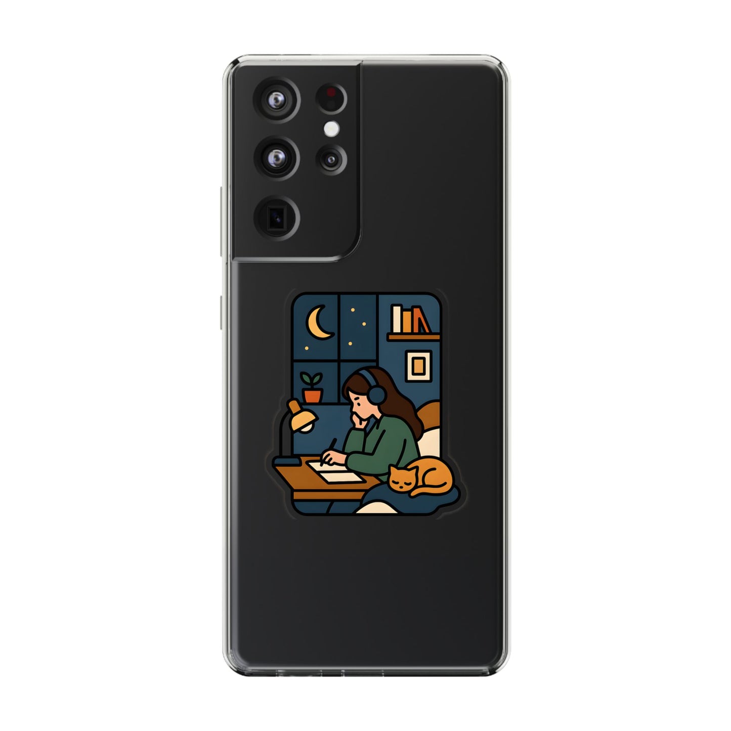 Clear Lofi Midnight Study Case - Cozy Aesthetic Transparent Cover for iPhone & Samsung