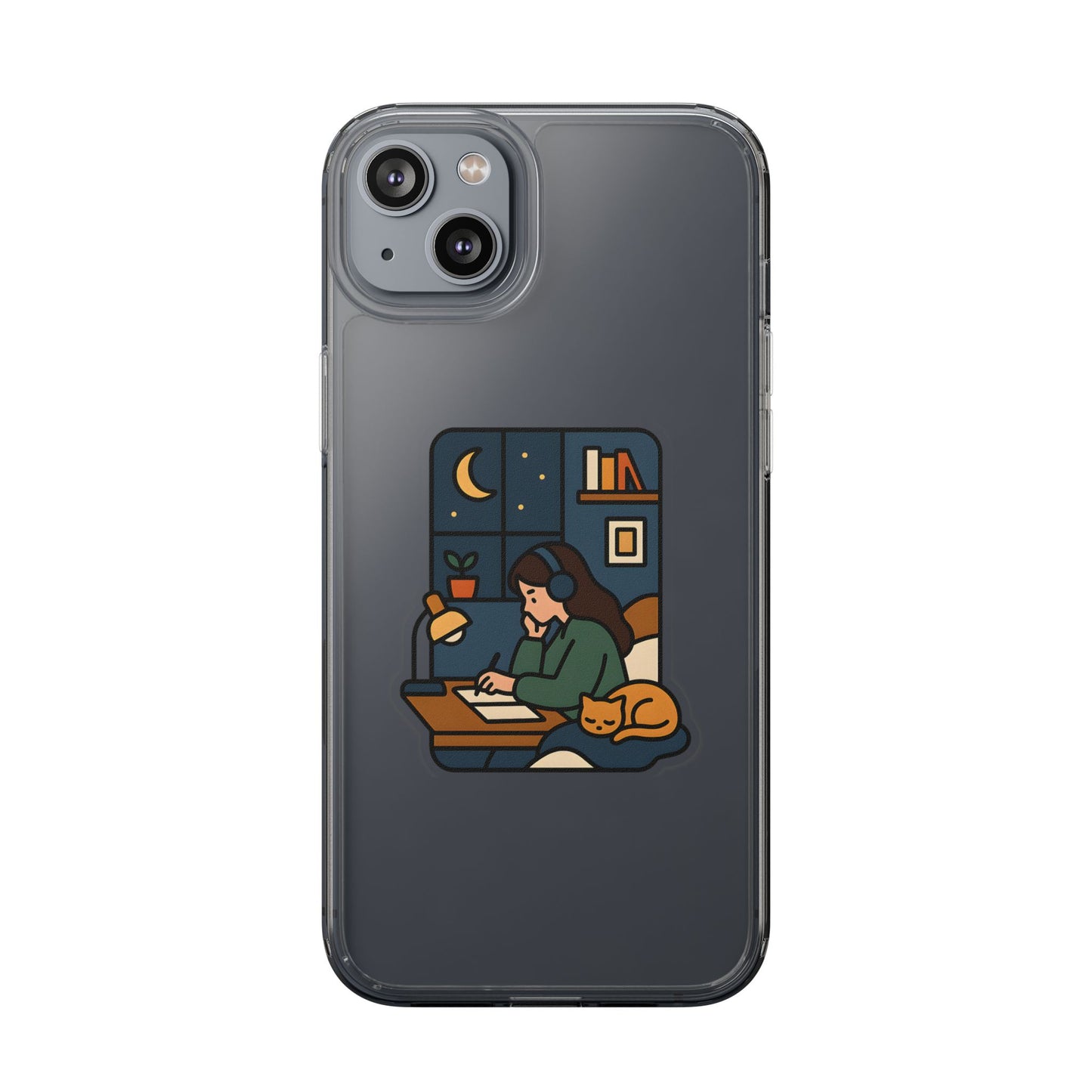 Clear Lofi Midnight Study Case - Cozy Aesthetic Transparent Cover for iPhone & Samsung