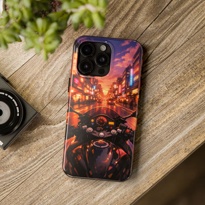 Motorcycle City POV Tough Case - Urban Sunset Rider Cover for iPhone & Samsung