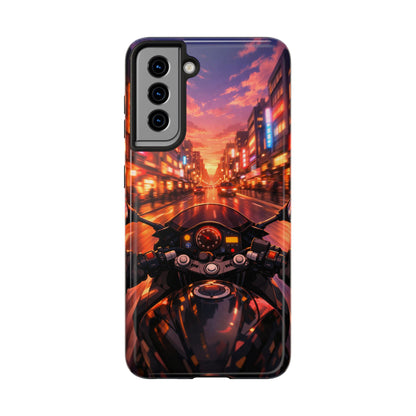 Motorcycle City POV Tough Case - Urban Sunset Rider Cover for iPhone & Samsung